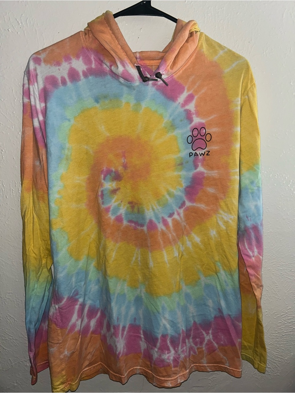 PAWZ Spiral Tie-Dye Hoodie in Yellow, Blue, Pink